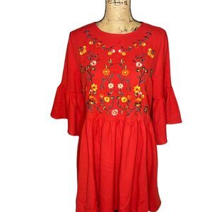 SHEIN Women's Embroidered Mini BOHO Pullover Dress